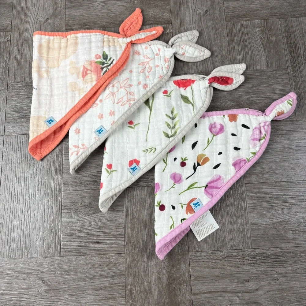 Little Unicorn Cotton Muslin Soft Floral Button Closure Bandanna Bibs Set of 4